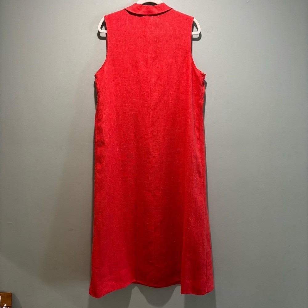 Sleeveless Red Linen Shift Dress - Classic Collared Design - Picture 8 of 10